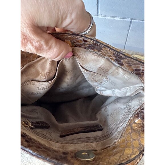 Michael Kors Crossbody Bag Women Snakeskin Print Leather Gold Tone Flap Snap Cha - Picture 6 of 7